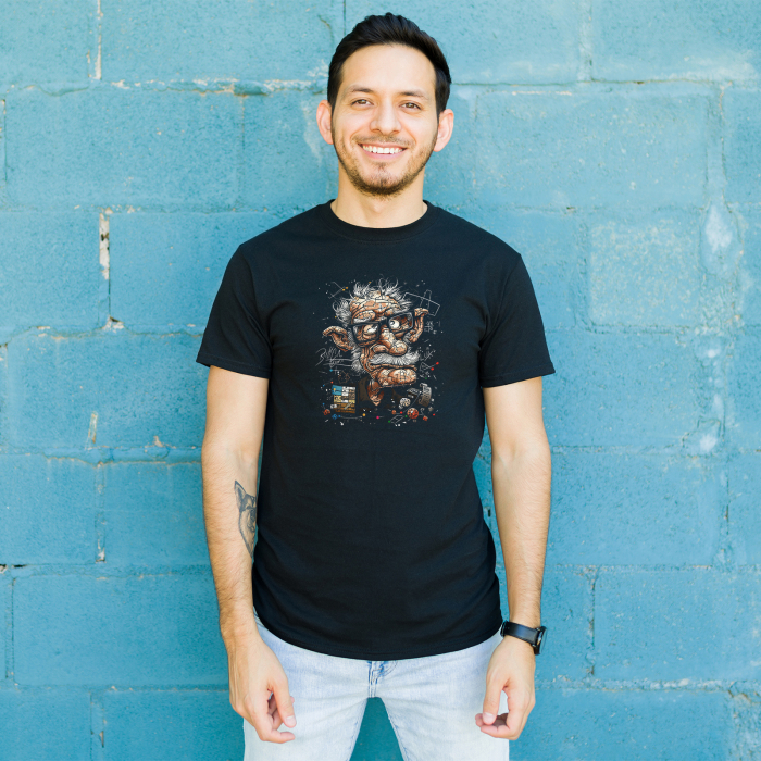 Tricou negru din bumbac, cu caricatura lui Einstein [3]