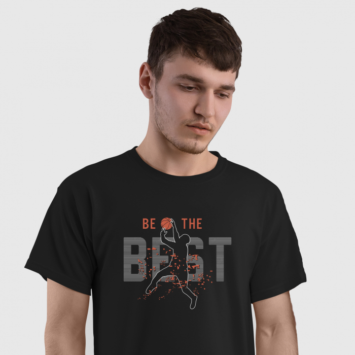 Tricou negru Basketball, cu minge de baschet si mesajul Be the best [2]