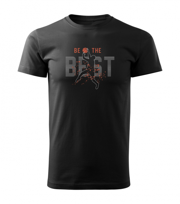 Tricou negru Basketball, cu minge de baschet si mesajul Be the best [3]