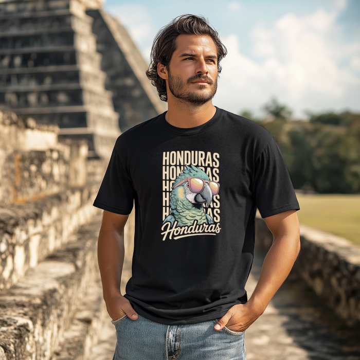 Tricou Honduras negru personalizat cu papagal cu ochelari [2]