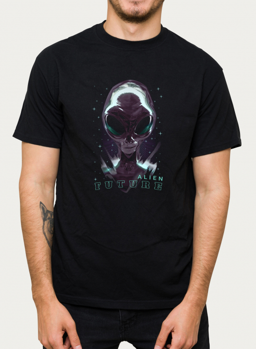 Tricou negru Alien Future, cu extraterestru abstract [2]