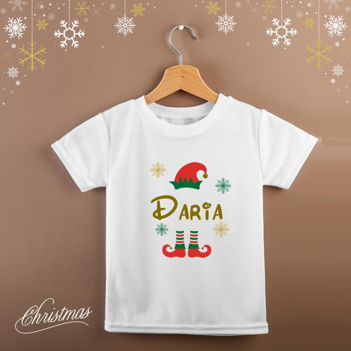 Tricou pentru copii de Craciun, personalizat cu nume si spiridus [2]