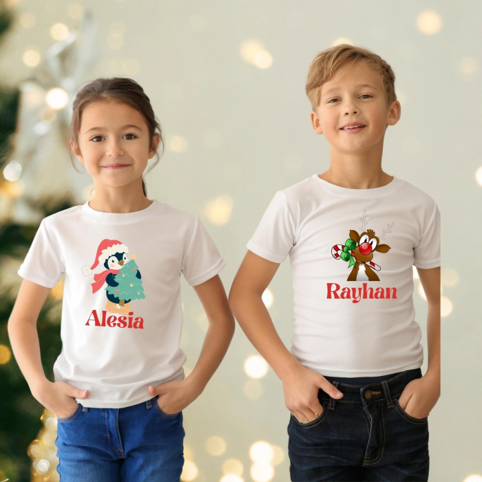 Tricou pentru copii de Craciun, personalizat cu nume si ren [3]