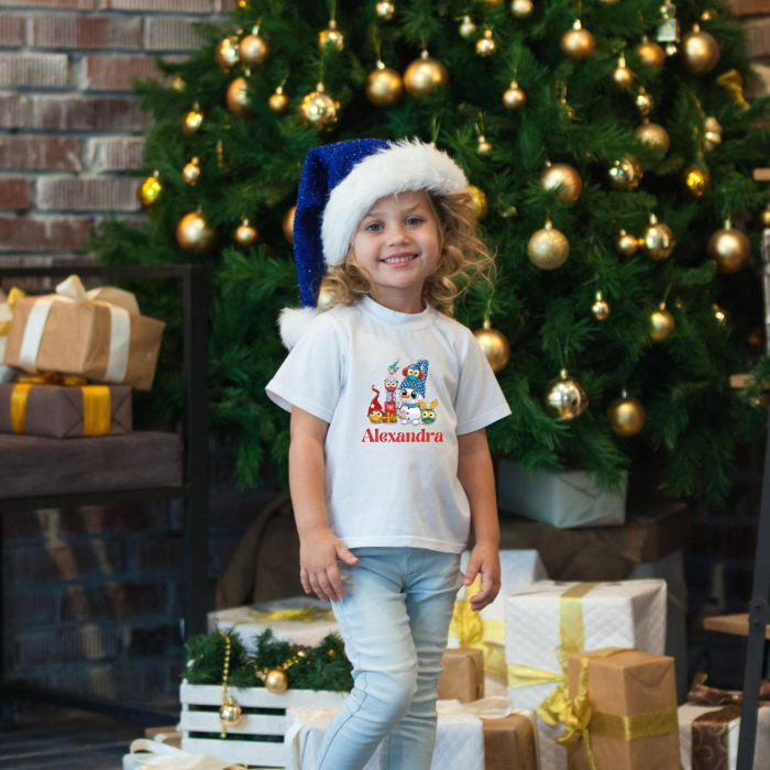 Tricou pentru copii de Craciun, personalizat cu nume si om de zapada [3]
