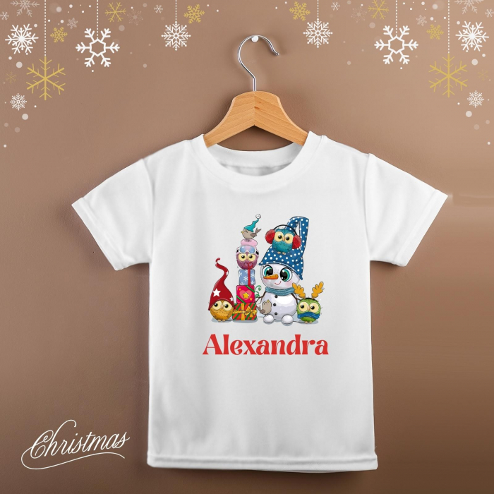 Tricou pentru copii de Craciun, personalizat cu nume si om de zapada [2]