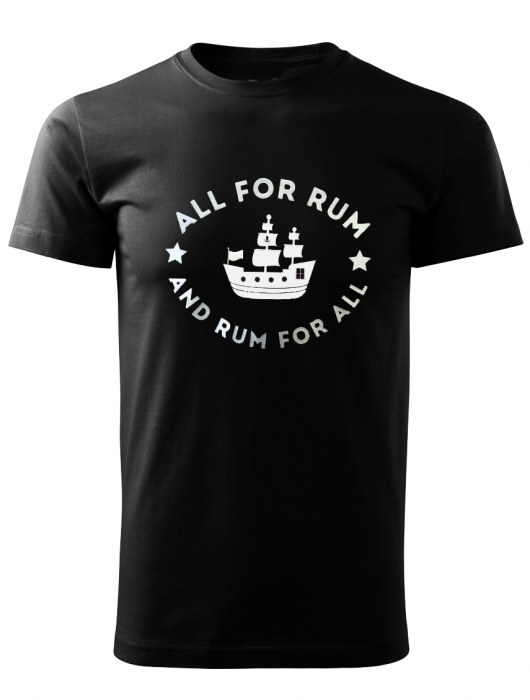 Tricou pentru iubitorii de rom, All for Rum, Rum for All, tricou negru cu imprimeu gri [2]