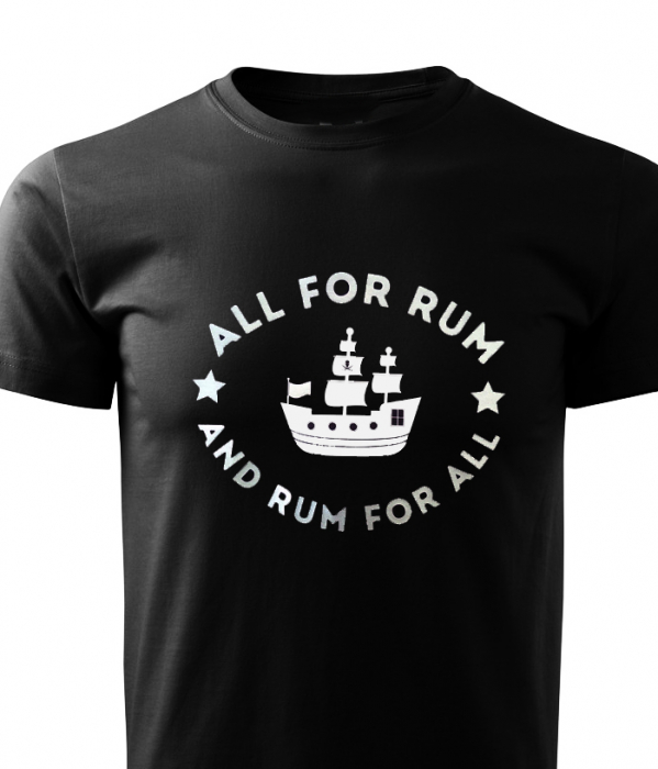 Tricou pentru iubitorii de rom, All for Rum, Rum for All, tricou negru cu imprimeu gri [1]