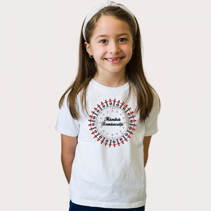 Tricou personalizat pentru copii, model ie Mandra Romancuta, cu motiv traditional romanesc [2]