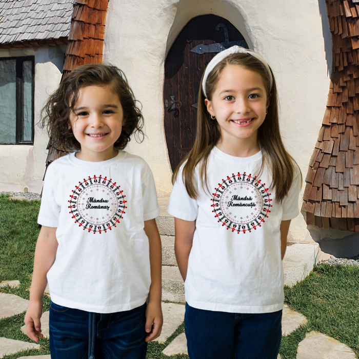 Tricou personalizat pentru copii, model ie Mandru Romanas, cu motiv traditional romanesc [3]