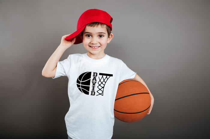 Tricou personalizat pentru copii, pentru pasionatii de baschet, cu nume si minge de baschet [3]