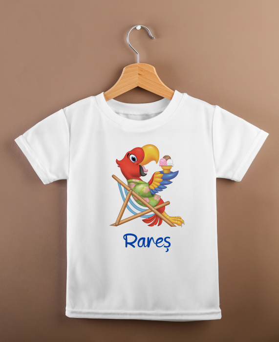 Tricou personalizat pentru baietel, cu papagal macao si numele copilului [3]