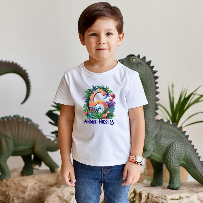 Tricou dinozauri pentru zi de nastere, pentru 6 ani, personalizat cu nume [2]