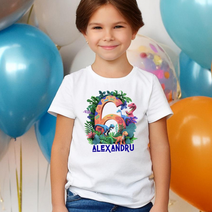 Tricou dinozauri pentru zi de nastere, pentru 6 ani, personalizat cu nume [4]