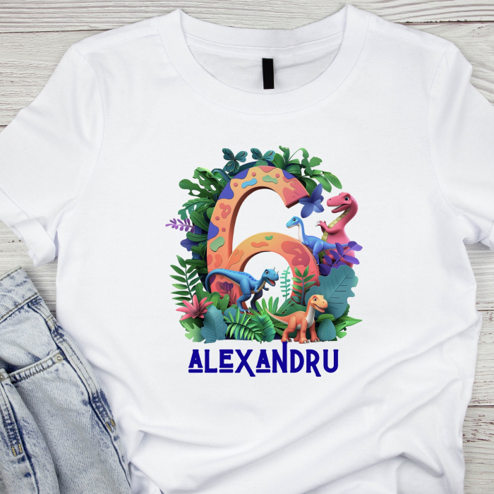 Tricou dinozauri pentru zi de nastere, pentru 6 ani, personalizat cu nume [3]