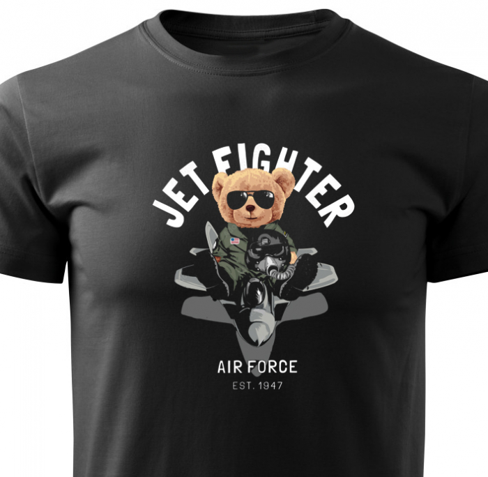 Tricou Jet Fighter Teddy, din bumbac negru, pentru barbati, cu design ursulet [2]