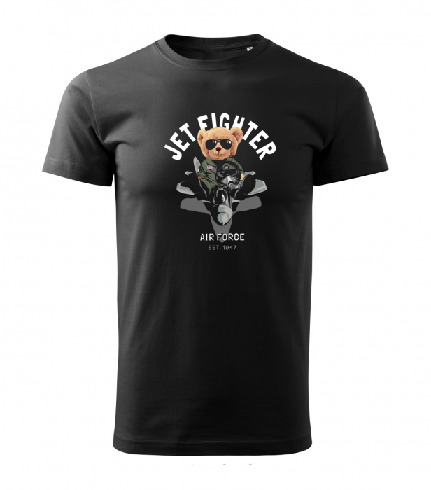 Tricou Jet Fighter Teddy, din bumbac negru, pentru barbati, cu design ursulet [3]