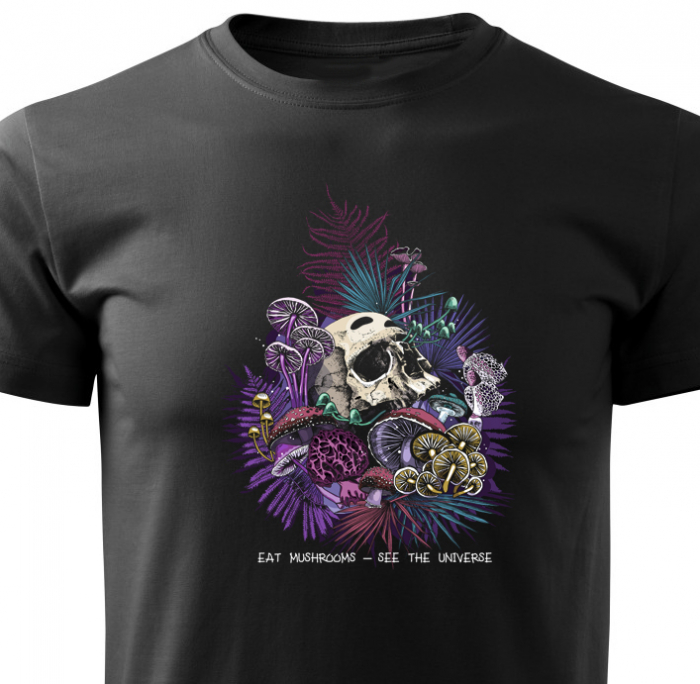 Tricou See the Universe, din bumbac, cu design craniu si ciuperci [3]
