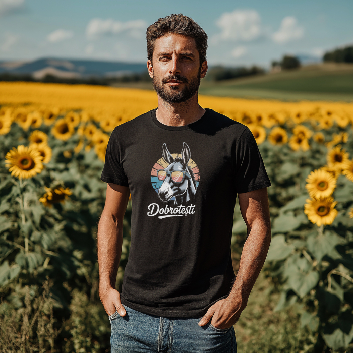 Tricou negru personalizat cu măgar cu ochelari – suvenir original Dobrotești, cadou travel cool [2]