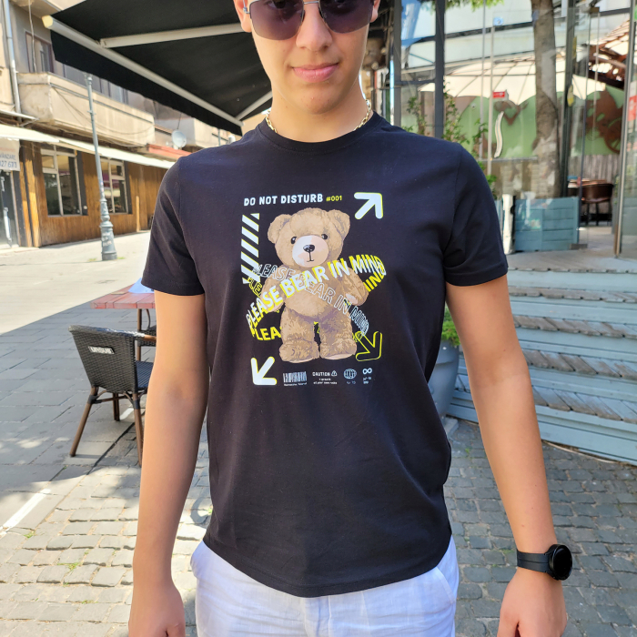Tricou Teddy Bear, cu design ursulet, din bumbac negru [2]