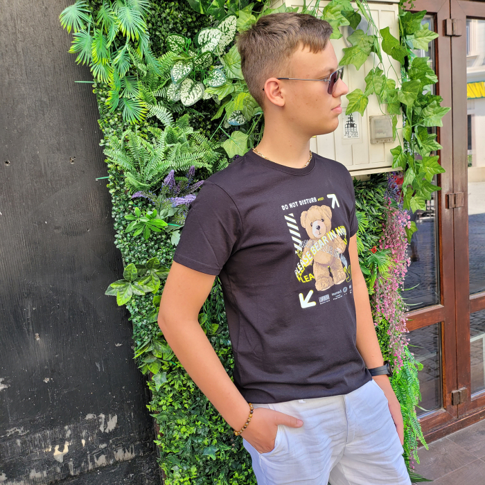 Tricou Teddy Bear, cu design ursulet, din bumbac negru [3]