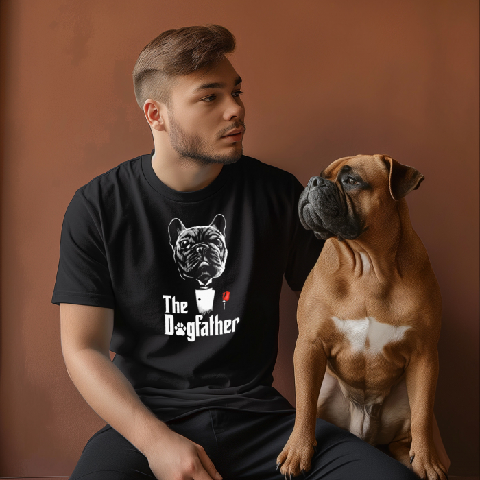Tricou The Dogfather, din bumbac negru, pentru barbati, cu design catel [3]