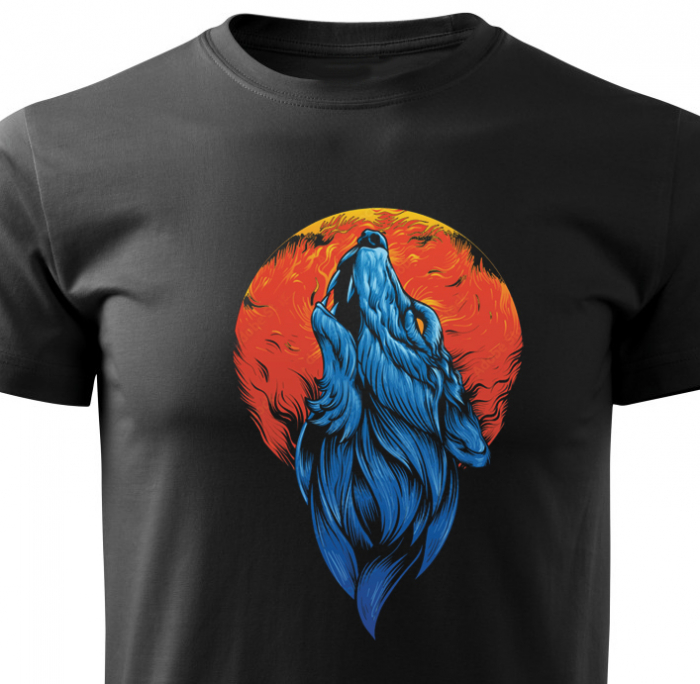 Tricou Lup si luna rosie, din bumbac negru, pentru barbati [2]
