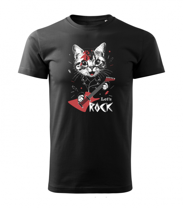 Tricou Let's Rock, cu pisica, din bumbac negru [2]