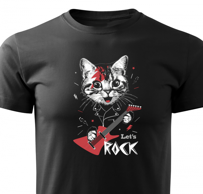 Tricou Let's Rock, cu pisica, din bumbac negru [1]