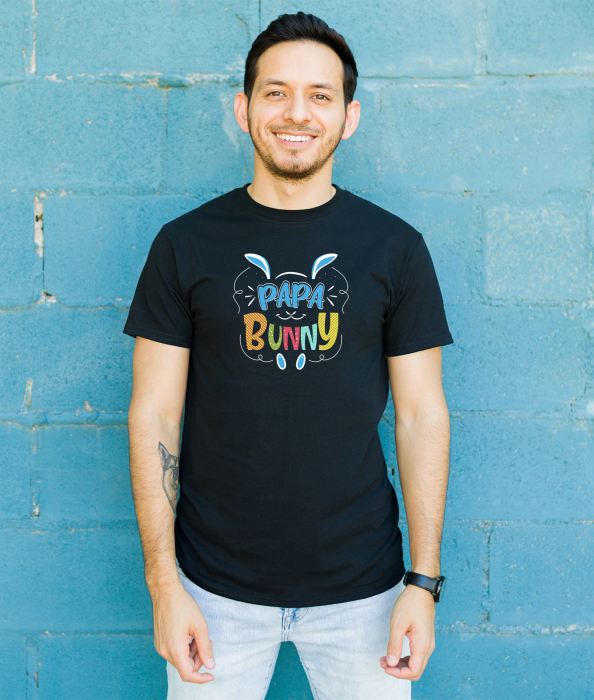 Tricou Papa Bunny, pentru tata, cu design de Paste, din bumbac negru [2]