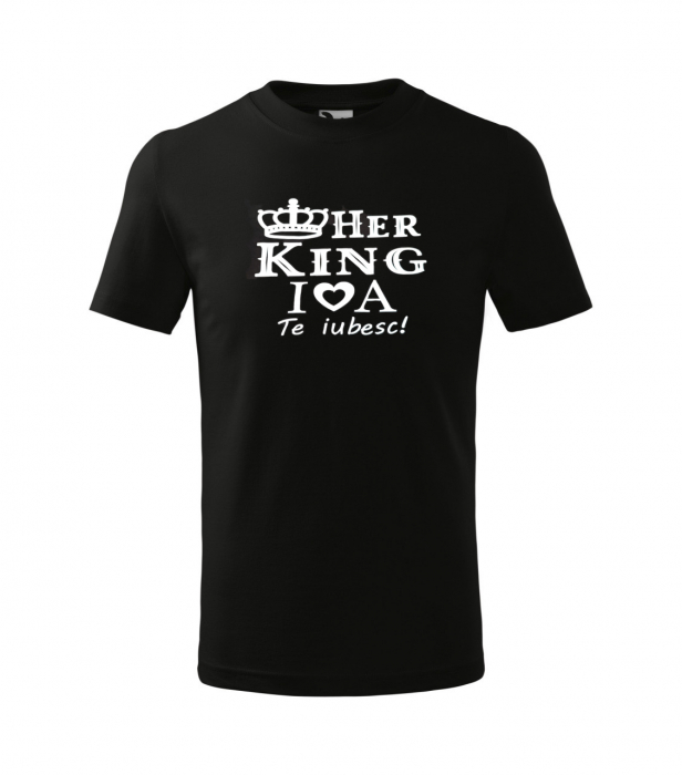 Tricouri pentru cuplu, set de 2 tricouri negre, personalizate cu Her King si His Queen, data relatiei si coronita [2]