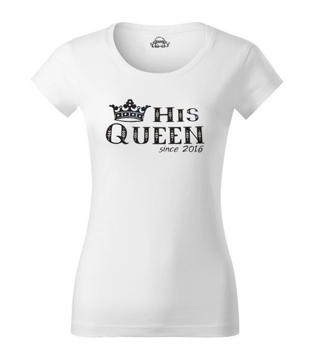 Tricouri pentru cuplu, set de 2 tricouri, personalizate cu Her King si His Queen, data relatiei si coronita [2]