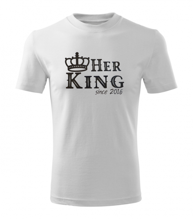 Tricouri pentru cuplu, set de 2 tricouri, personalizate cu Her King si His Queen, data relatiei si coronita [4]