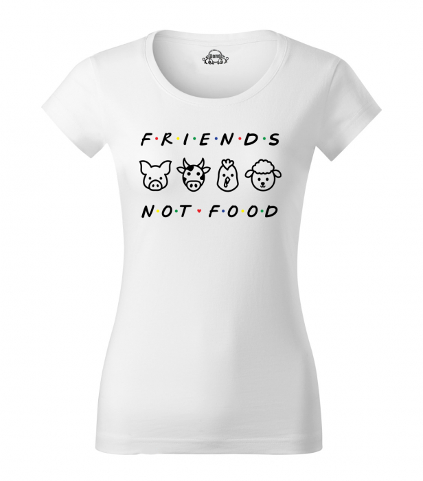 Tricou alb, personalizat Friends not Food, pentru vegani, vegetarieni [2]