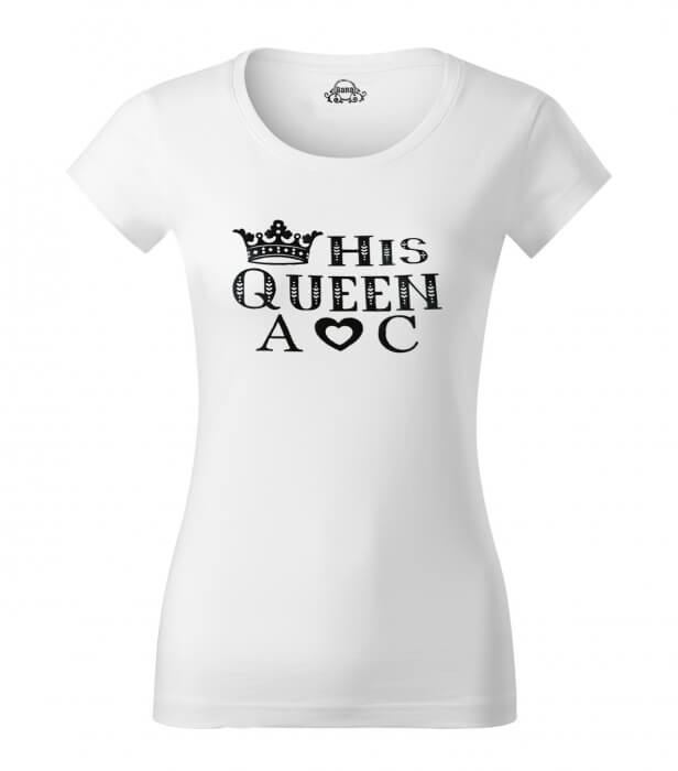 Tricouri personalizate pentru cuplu, Her King si His Queen, cu initiale si coronita [3]