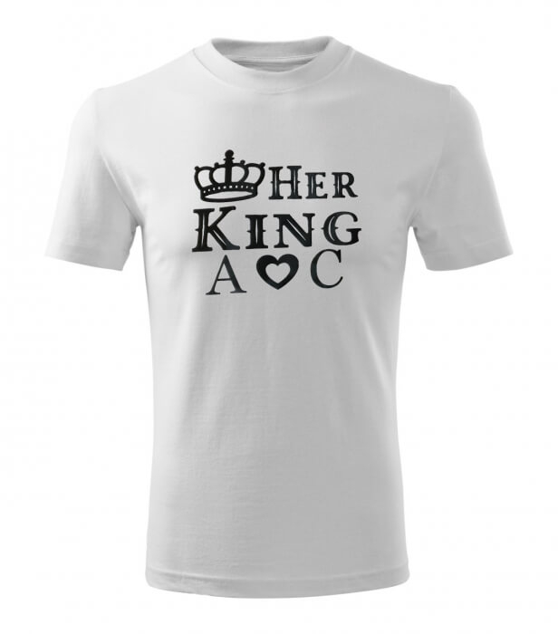 Tricouri personalizate pentru cuplu, set de 2 tricouri, personalizate cu Her King si His Queen, initialele cuplului si coronita [3]