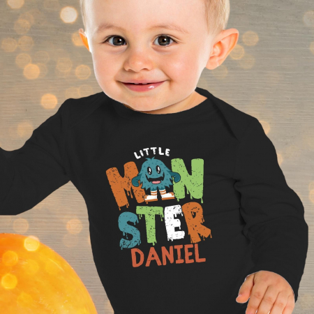 Halloween - Body bebe din bumbac pentru Halloween, personalizat cu nume si Little Monster