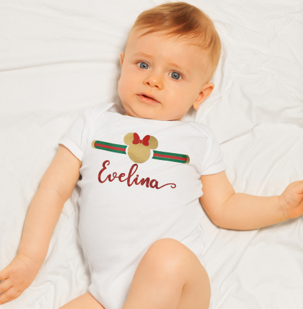 Body bebe personalizat din bumbac cu nume rosu sclipicios [2]