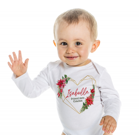 Tricouri Personalizate - Body bebe personalizat din bumbac cu nume si Primul meu Craciun