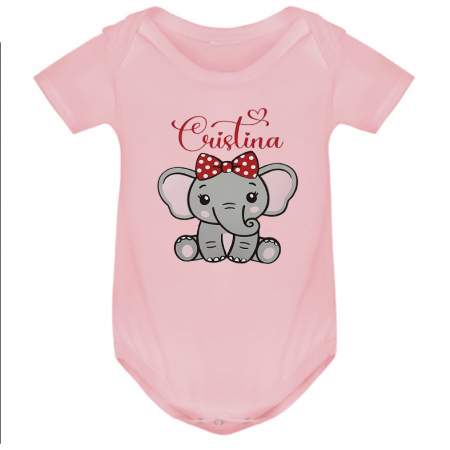 Body bebe personalizat din bumbac, pentru fetita cu elefantel si nume [2]