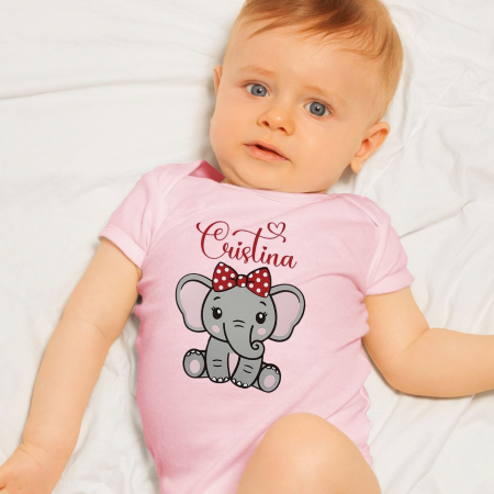 Body bebe personalizat din bumbac, pentru fetita cu elefantel si nume [0]