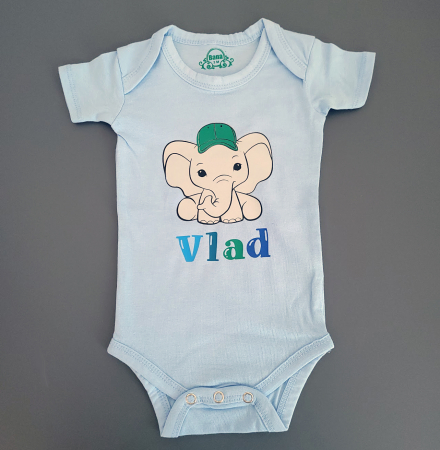 Body bebe personalizat din bumbac, pentru baietel, cu nume si elefant [1]