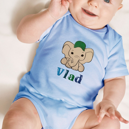 Body bebe personalizat din bumbac, pentru baietel, cu nume si elefant [0]