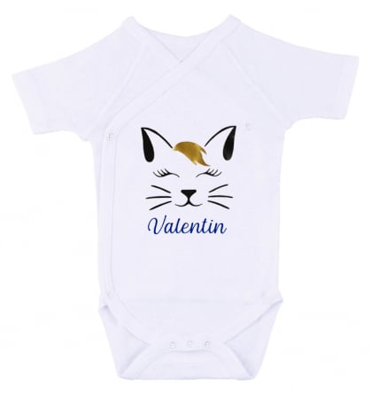 Body bebe personalizat din bumbac, pentru baietel, cu nume si pisicuta, cadou pentru nou nascuti [1]