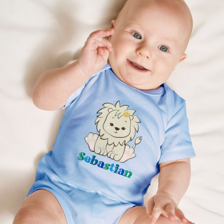 Body bebe personalizat din bumbac, pentru baietel, cu nume si leu [0]