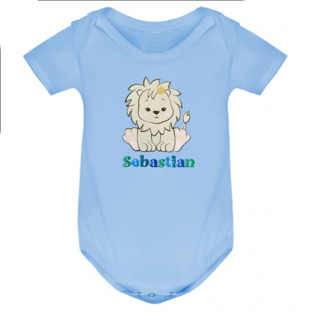 Body bebe personalizat din bumbac, pentru baietel, cu nume si leu [1]