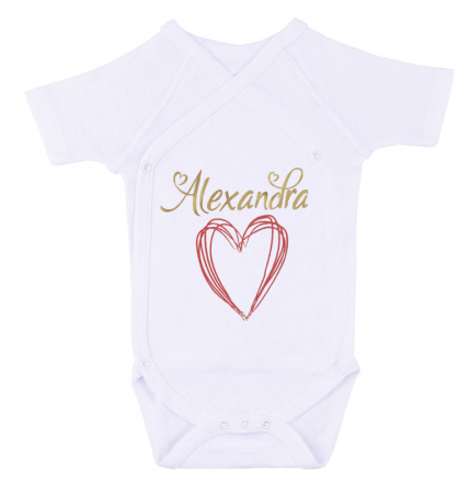 Tricouri Personalizate - Body bebe personalizat din bumbac, pentru fetita cu nume si inima, cadou pentru nou nascut