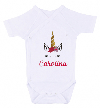 Body bebe personalizat din bumbac, pentru fetita cu nume si unicorn, cadou pentru nou nascuti [1]