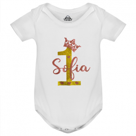 Body bebe personalizat din bumbac, cu design stralucitor, coronita si numele fetitei [1]