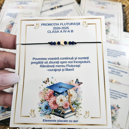 Brățară Absolvire Fete sau Băieți,cu fluturaș Placat cu aur, Mărgele Colorate, Șnur Ajustabil, Personalizată cu Clasa și Promoția [2]