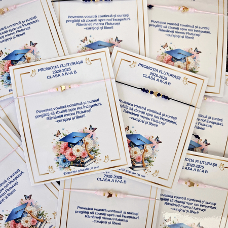 Brățară Absolvire Fete sau Băieți,cu fluturaș Placat cu aur, Mărgele Colorate, Șnur Ajustabil, Personalizată cu Clasa și Promoția [3]